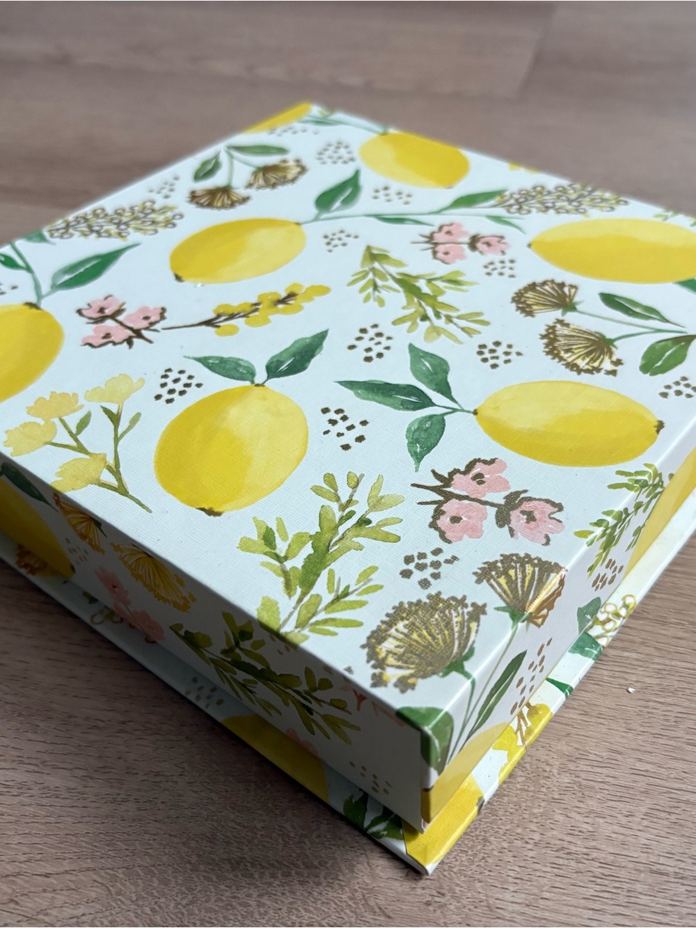 Decorative Lemon Pattern Storage Box - Yellow Floral Design
